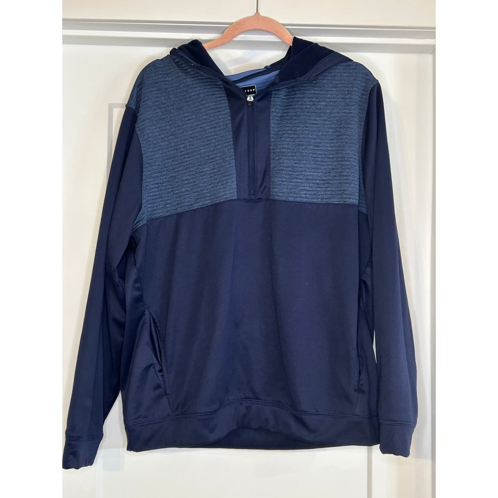 PGA Tour Mens Quarter Zip Hooded Pullover Navy Blue Heathered Golf Hoodie Medium